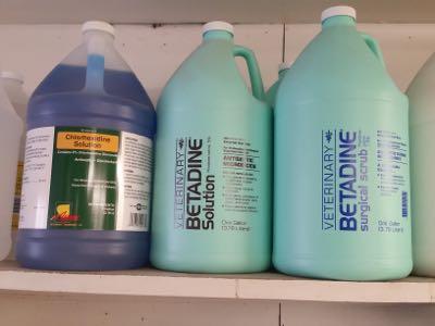 large gallons of betadine and nolvasan